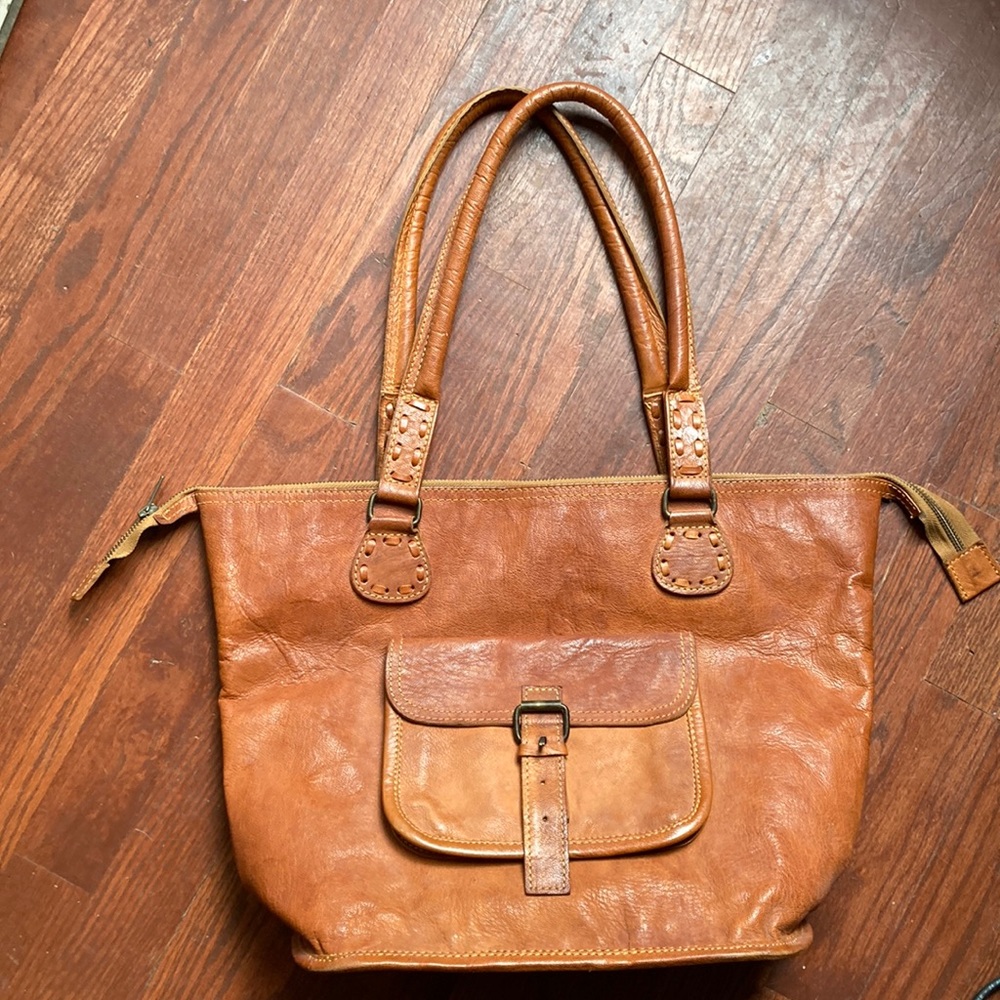 NOONDAY COLLECTION RUSTIC CARAMEL LEATHER HANDBAG EUC